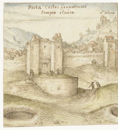 Gesloten poort tot het kasteel (Alhambra) te Granada door Joris Hoefnagel