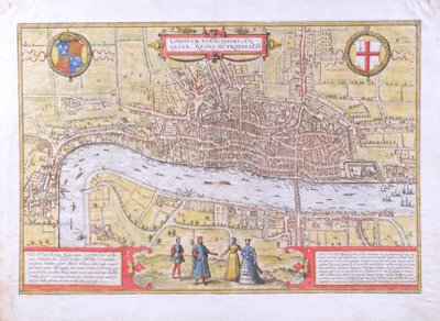 Kaart van Londen, uit Civitates Orbis Terrarum, door Georg Braun en Frans Hogenburg, ca. 1572 door Joris Hoefnagel