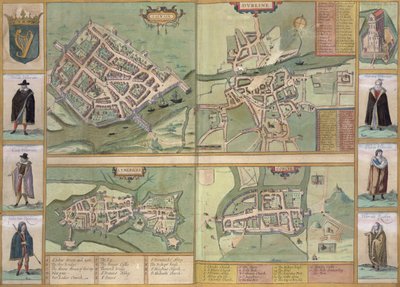 Kaarten van Galway, Dublin, Limerick en Cork, uit 