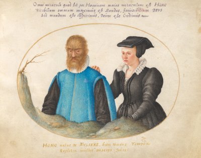 Plaat 1: Pedro González (Petrus Gonsalvus) en Zijn Vrouw, Catherine door Joris Hoefnagel