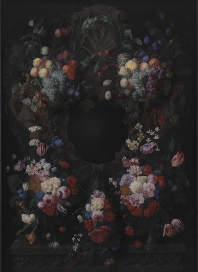 Stenen cartouche met fruit- en bloemenguirlande door Joris van Son