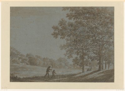 Wandelaars op een weg langs hoge bomen door Joris van der Haagen