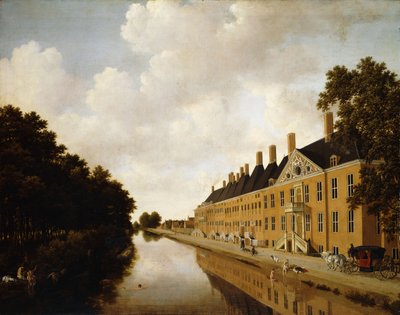 Een uitzicht op de Prinsessegracht, Den Haag, kijkend naar de Bezuidenhoutsebrug en de Oost Singelsgracht, ca. 1660 door Joris van der Hagen