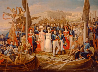 Ferdinand VII ontscheept in de haven van Santa Maria, 19e eeuw door José Aparicio