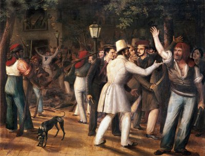Muiterij op de Ramblas, Barcelona (volksopstand van 5 augustus 1835) door José Arrau y Barba