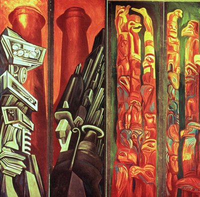 Decoratief paneel III, uit Het Epos van de Amerikaanse Beschaving door José Clemente Orozco