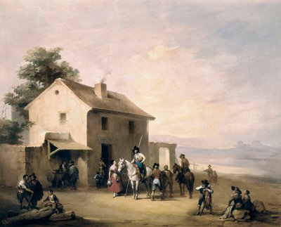 Herberg op het platteland. Schilderij door Jose Elbo (1804-1844) door José Elbo