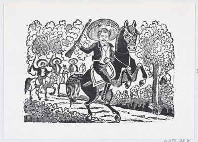 Een revolutionaire soldaat te paard met een geweer Heraclio Bernal, ca. 1880-1910 door José Guadalupe Posada