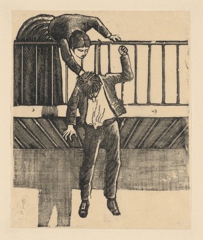 Een vrouw ontdekt een man die zelfmoord heeft gepleegd door zichzelf op te hangen, ca. 1900-1910 door José Guadalupe Posada