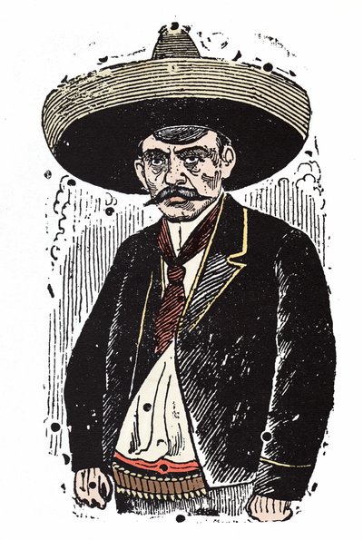 Emiliano Zapata (1880-1919), Mexicaanse revolutionair. Houtsnede door Jose Guadalupe Posada door José Guadalupe Posada