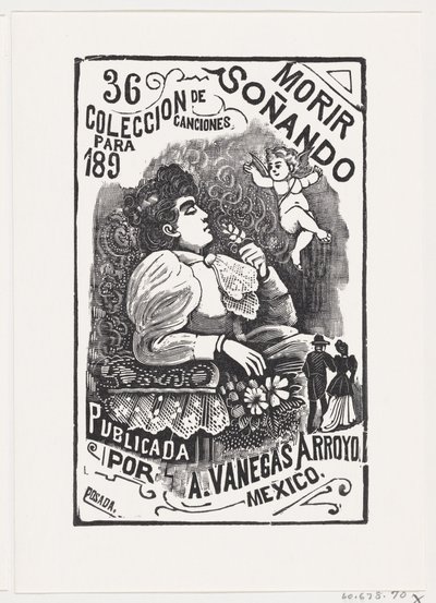 Profiel van een vrouw zittend in een stoel met haar hoofd achterover en een bloem vasthoudend, ca. 1890 door José Guadalupe Posada