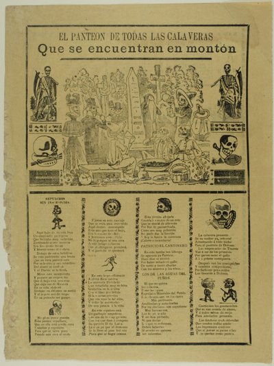 Het mausoleum van alle Calaveras die in een hoop worden gevonden door José Guadalupe Posada