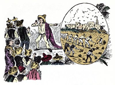 De Mexicaanse Revolutie (1910-1920): verhaal van hard werken door een van de arbeiders in de Valle Nacional, circa 1908 - Houtsnede door Jose Guadalupe Posada (1852-1913) door José Guadalupe Posada