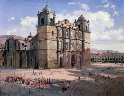 Uitzicht op de kathedraal van Oaxaca, Mexico door José María Velasco