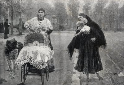 In de Tuilerieën tuin in Parijs - Het contrast - gravure naar het schilderij van Jose Villegas Cordero (1844-1921) door Jose (after) Villegas y Cordero