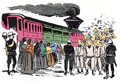 De Mexicaanse Revolutie (1910-1920): deportatie van arbeiders in de Valle Nacional, circa 1908 - Houtsnede door Jose Guadalupe Posada (1852-1913) door José Guadalupe Posada