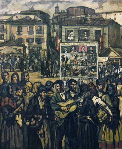 GUTIERREZ SOLANA, Jose (1886-1945). El cartel del crimen (El musico ciego) - het misdaadkartel (de blinde muzikant). ca. 1920. Privécollectie door Jose Gutierrez Solana