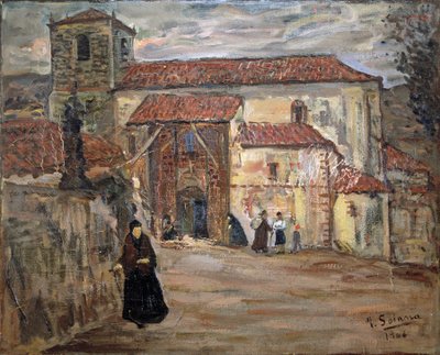 Dorpskerk,1906 (olieverfschilderij) door Jose Gutierrez Solana