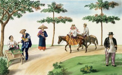 Een straattafereel, uit "The Flebus Album of Views In and Around Manila", c.1845 door Jose Honorato Lozano
