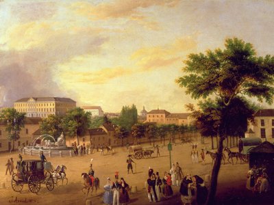 Uitzicht op de Cibeles Fontein en het Buenavista Paleis in Madrid door Jose Maria Avrial Y Flores