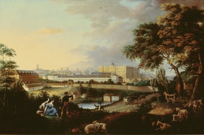 Uitzicht op het Koninklijk Paleis in Madrid vanaf de Principe Pio-berg door Jose Maria Avrial Y Flores