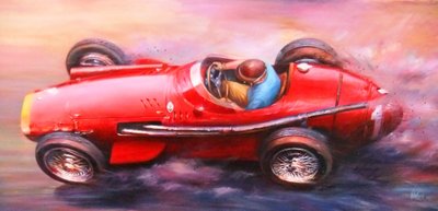 Juan Manuel Fangio, Mille Miglia 1953, Alfa Romeo 6C3.000cc (rode top) door Jose Maria Villafuerte