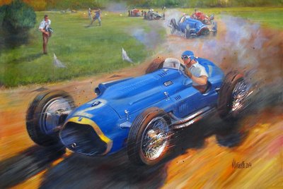 Juan Manuel Fangio met Talbot lago T26C door Jose Maria Villafuerte