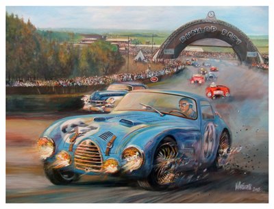 Juan Manuel Fangio en Le Mans 1950 Gordini Type 18S door Jose Maria Villafuerte
