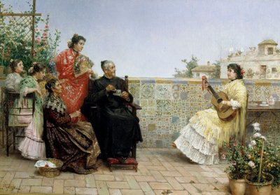Bezoek van de priester,19e eeuw (olieverfschilderij) door Jose Rico y Cejudo