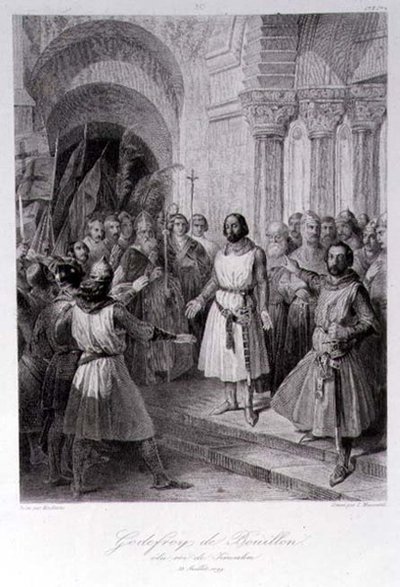 Godfried van Bouillon gekozen tot koning van Jeruzalem, gegraveerd door Leopold Massard door Jose de (after) Madrazo y Garreta