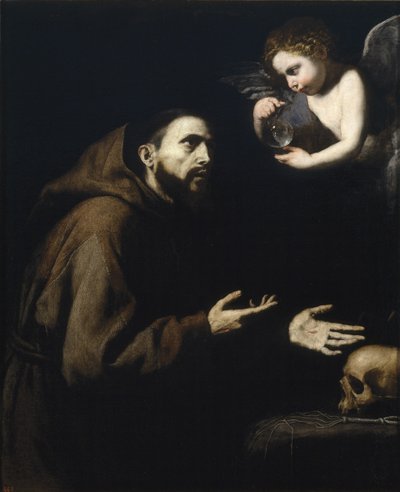 Franciscus van Assisi en de engel met de waterfles, 1636-1637 door Jose de Ribera
