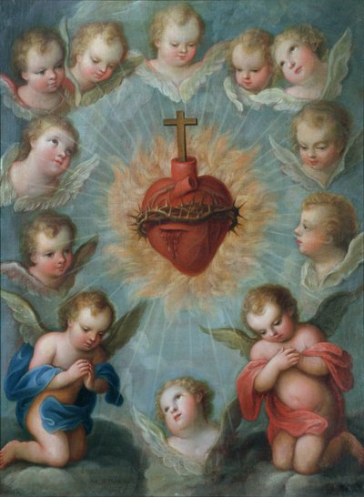 Heilig Hart van Jezus omringd door engelen, ca. 1775 door Jose de or Joseph Paez
