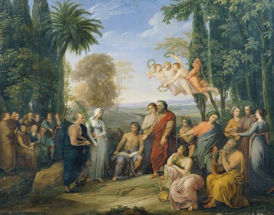 Klopstock onder de dichters in het Elysium door Josef Abel