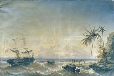 Oorlogsschip voor de Zuidzee-eilanden door Josef Carl Berthold Püttner