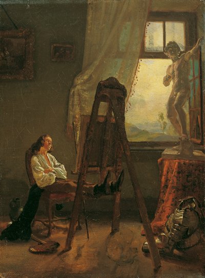De ingeslapen schilder in het atelier door Josef Danhauser