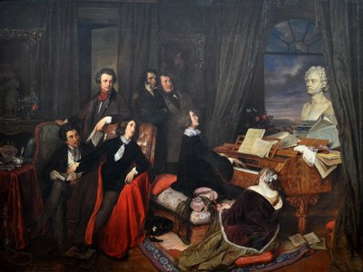 Franz Liszt fantaseert aan de piano door Josef Danhauser