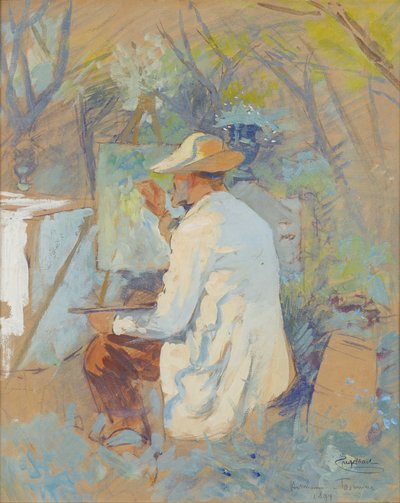 Theodor von Hörmann schilderend in Taormina door Josef Engelhart