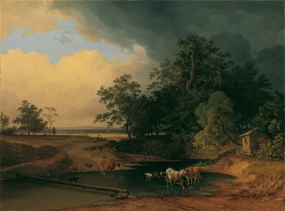 Oeverlandschap bij Avondstemming door Josef Feid