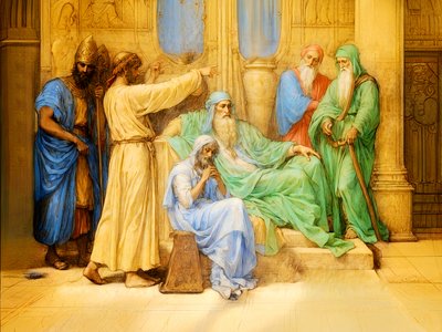Jozef verklaart de dromen van de farao door Josef Johann Michel