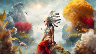 Droomachtige scène Native American 01 door Josef Johann Michel