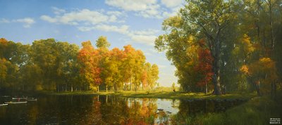 JJM recreëert Bierstadt-A: Herfstbos door Josef Johann Michel