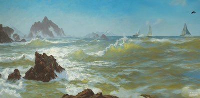 JJM recreëert Bierstadt-A: Seal Rock Californië (met zeilschepen) door Josef Johann Michel