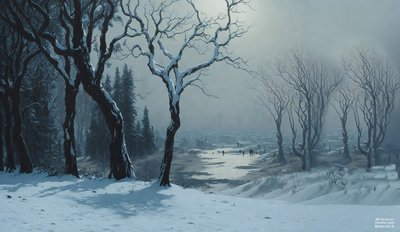JJM recreëert Bierstadt-A: Winter in Yosemite (schaatsers) door Josef Johann Michel