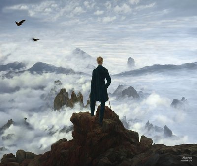JJM recreëert Friedrich-C-D: De wandelaar boven de nevelzee (Panorama) door Josef Johann Michel