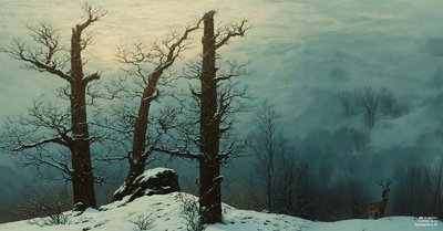 JJM recreëert Friedrich-C-D: Steenhoop in de sneeuw (Panorama) door Josef Johann Michel