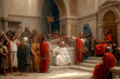 Jezus aangeklaagd en door Pilatus veroordeeld (01) door Josef Johann Michel