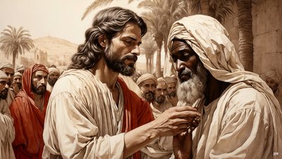 Jezus geneest de blinde bedelaar door Josef Johann Michel