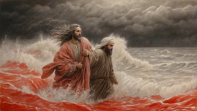 Jezus redt Simon Petrus van verdrinking door Josef Johann Michel