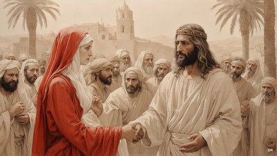 Jezus redt de overspelige vrouw van steniging door Josef Johann Michel