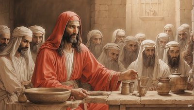 Jezus zegt tegen de dienaren: vul de waterkruiken - Bruiloft van Kana door Josef Johann Michel